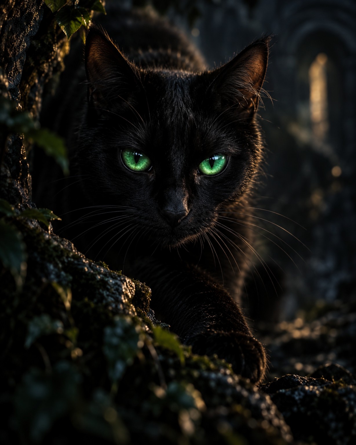 Miauzinha, gata preta de olhos verdes